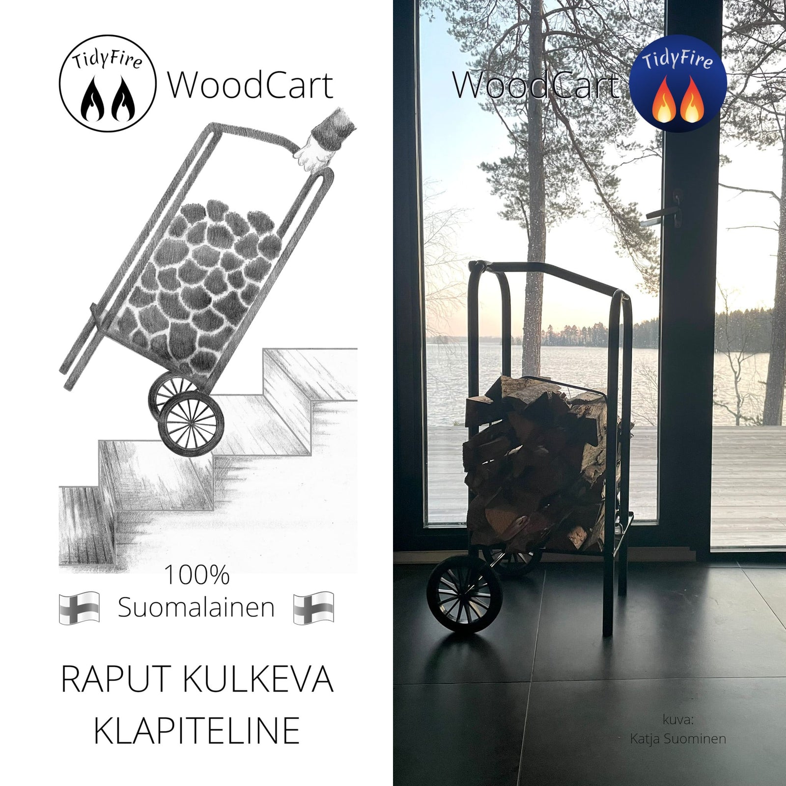 TidyFire WoodCart raput kulkeva klapiteline on etevä ja täysin kotimainen