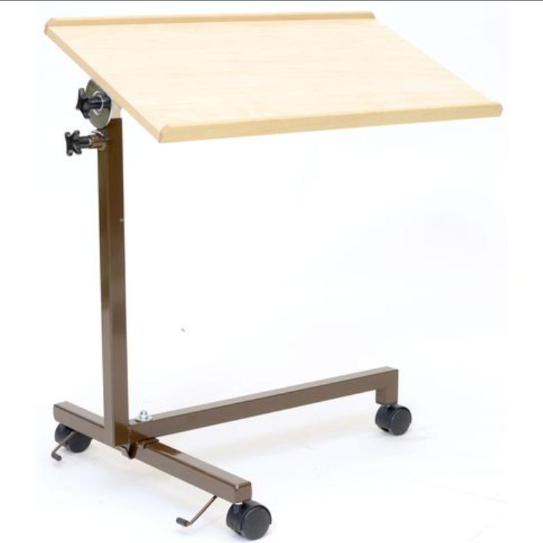 ESLA APUPÖYTÄ KOTIIN TAI HOIVAKOTIIN SÄÄDETTÄVÄ KORKEUS JA PÖYDÄN KALLISTUS, KÄTEVÄ JARRUMEKANISMI, OIVAPALVELUT.fi